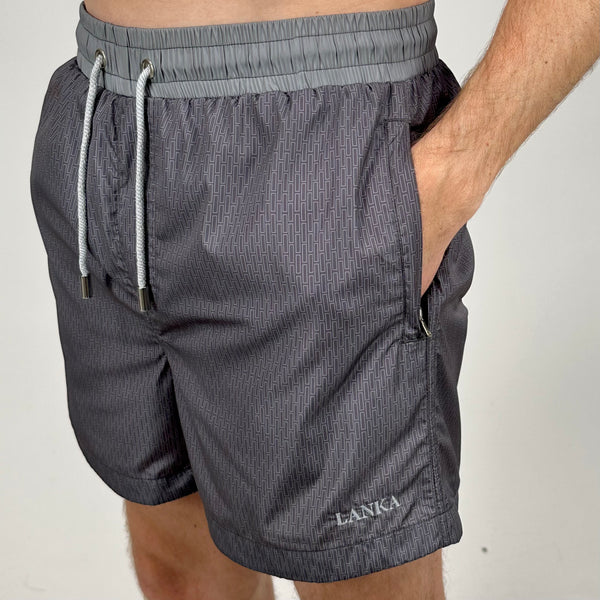 Dark Grey Pattern Swim Shorts